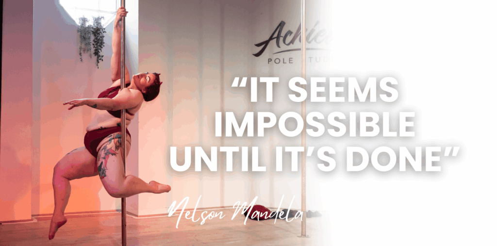 Beginner learning their first pole dancing move at Achieve Pole Studio in Rosebery, Sydney