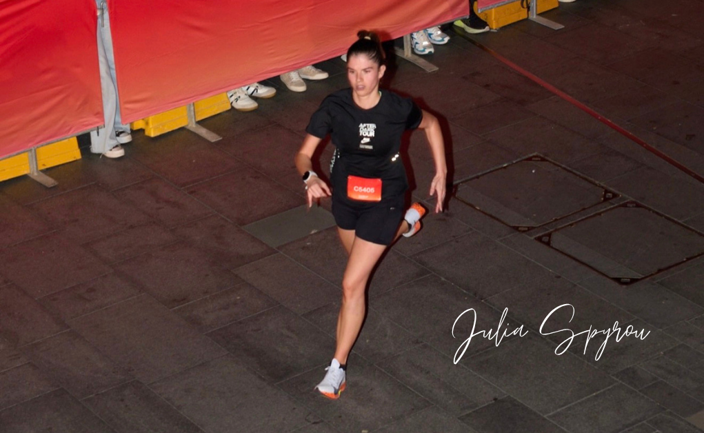 Runner trying a pole class at Achieve Pole Studio in Rosebery, Sydney as part of City2Surf preparation.