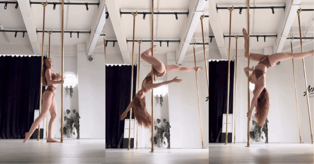 Students practising together during open studio time at Achieve Pole Studio